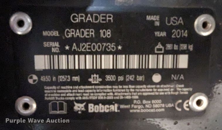 image for item DR6894 2014 Bobcat Grader 108  skid steer grader