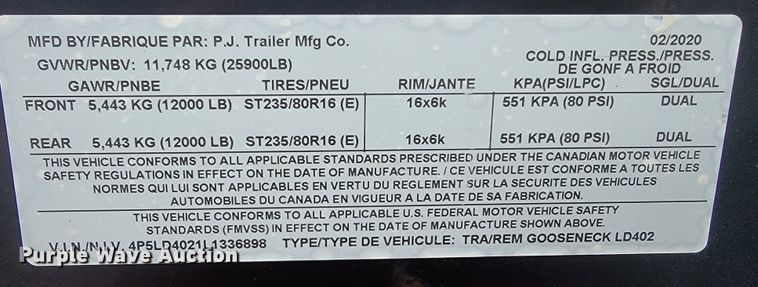 image for item IH9998 2020 PJ  equipment trailer