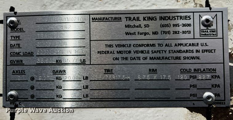 image for item JB9609 2000 Trail King TK70HT-482  drop deck equipment trailer