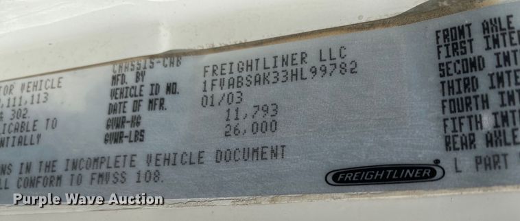 image for item JW9175 2003 Freightliner FL70  vacuum truck