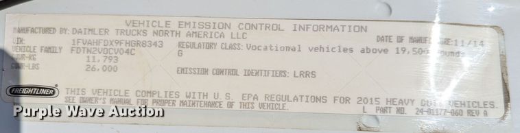 image for item KB9544 2015 Freightliner M2  utility / service truck