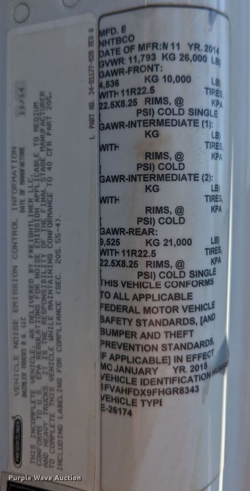 image for item KB9544 2015 Freightliner M2  utility / service truck