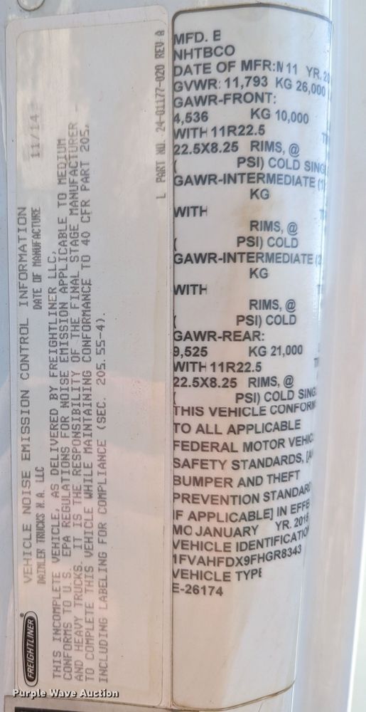 image for item KB9544 2015 Freightliner M2  utility / service truck