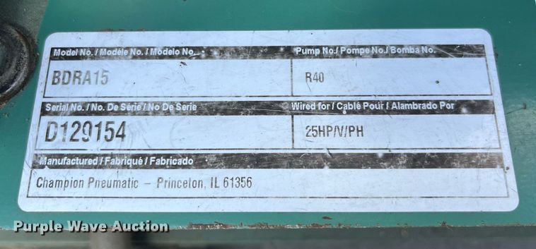 image for item LA9847 Champion Pneumatic BDRA15  air compressor