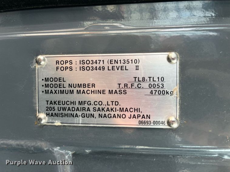 image for item LA9867 2015 Takeuchi TL8  tracked skid steer loader