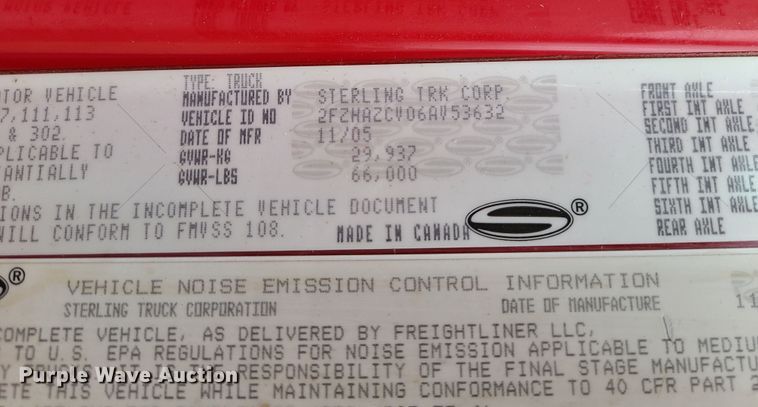 image for item LH9955 2006 Sterling L9500  crane truck