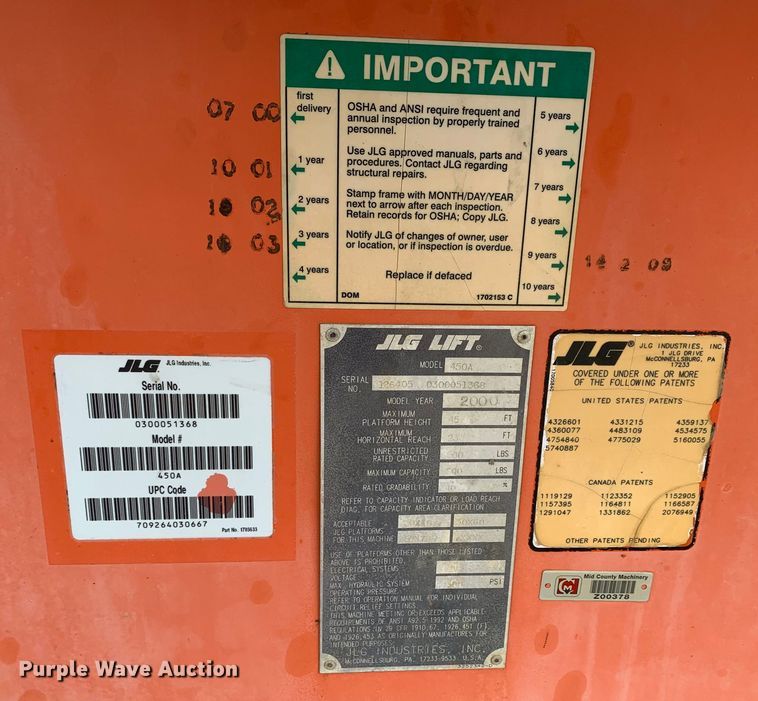 image for item LI9227 2000 JLG 450A  boom lift