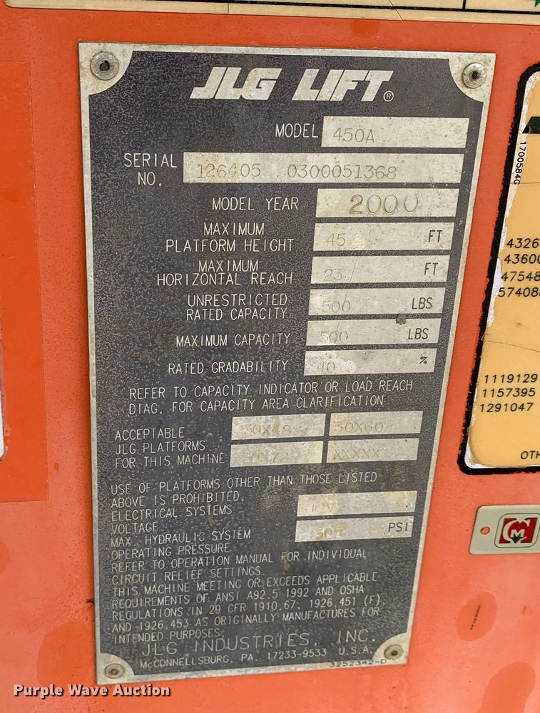 image for item LI9227 2000 JLG 450A  boom lift