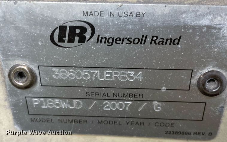 image for item LJ9566 2007 Ingersoll Rand P185WJD  air compressor