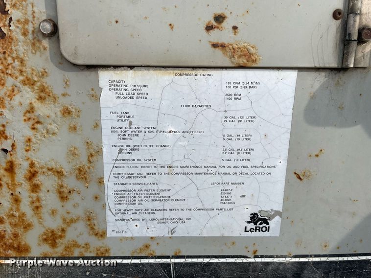 image for item LJ9567 1995 Leroi Q185DJ-E  air compressor
