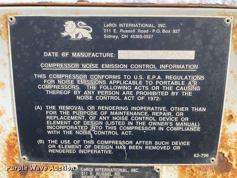 image for item LJ9567 1995 Leroi Q185DJ-E  air compressor