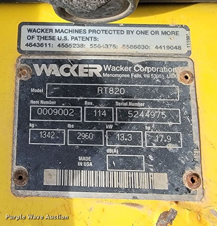 image for item LV9337 Wacker RT820  trench compactor