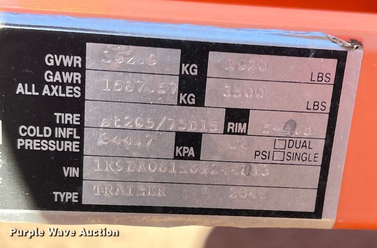 image for item LW9276 2008 K&K Systems  arrow board trailer