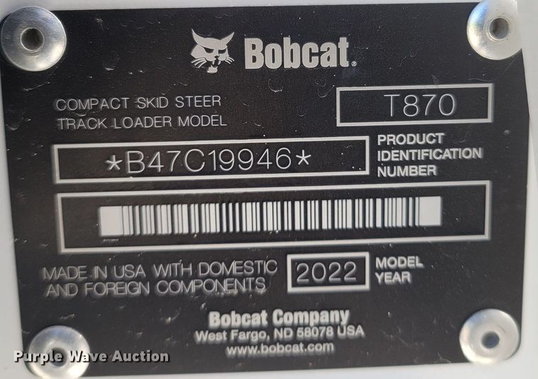 image for item MB9859 2022 Bobcat T870  tracked skid steer loader