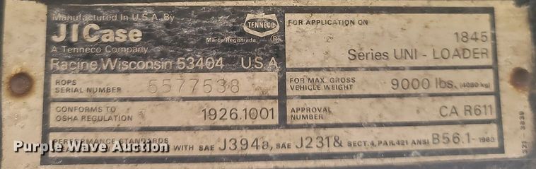 image for item MB9887 Case 1845  skid steer loader