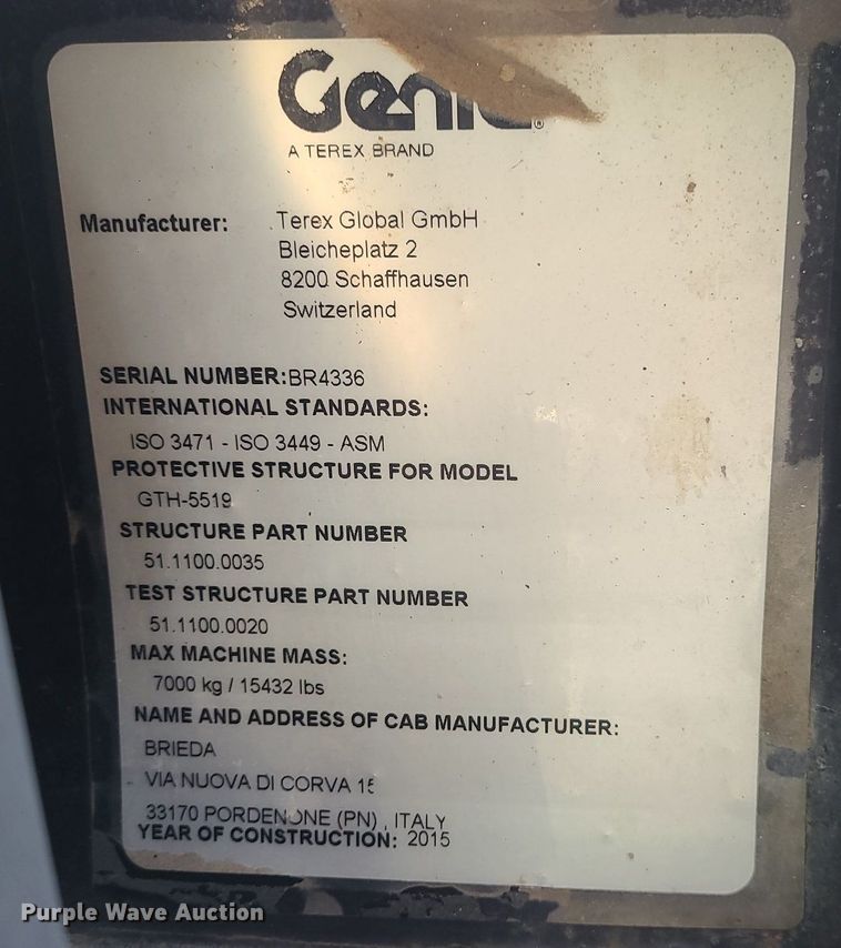 image for item MX9602 2015 Genie GTH-5519  telehandler