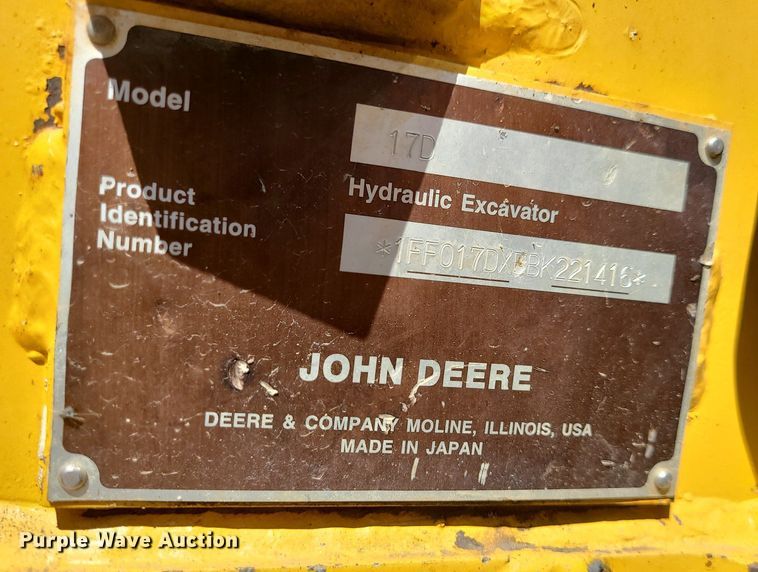 image for item MX9608 2012 John Deere 17D  mini excavator