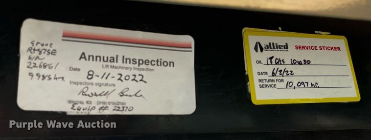 image for item MY9248 2007 Grove RT875E  crane