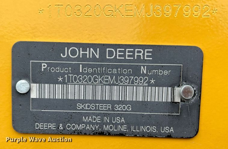 image for item MY9556 2021 John Deere 320G  skid steer loader