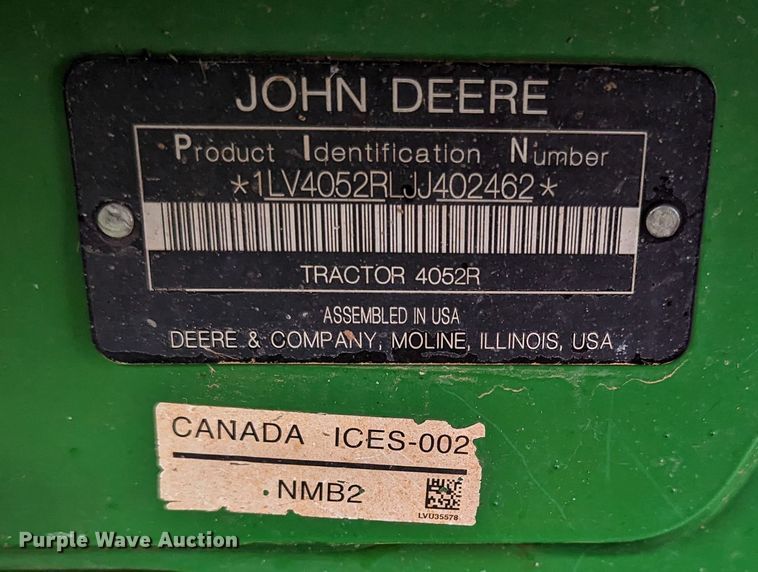image for item LF9720 2018 John Deere 4052R  MFWD tractor
