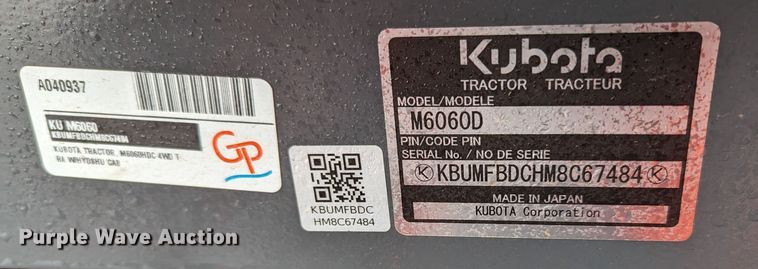 image for item LF9722 2021 Kubota M6060D  MFWD tractor