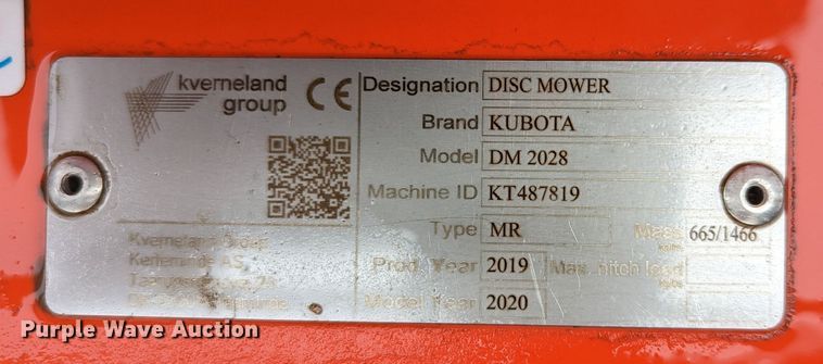 image for item LF9723 2020 Kubota DM2028  disc mower