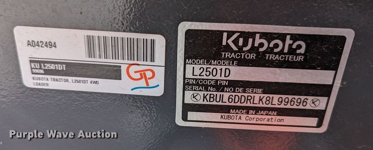image for item LF9758 Kubota L2501DT  MFWD tractor