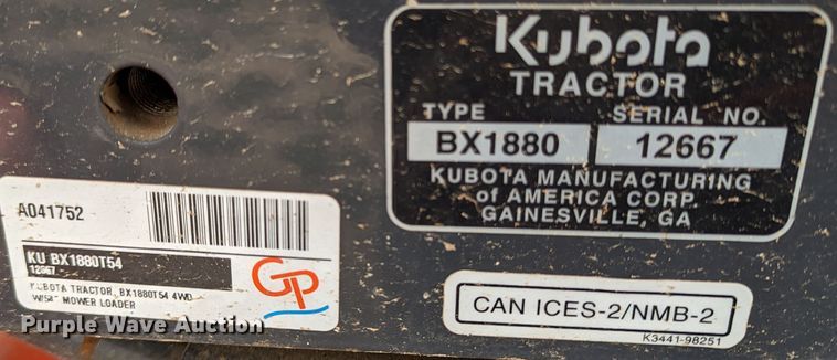 image for item LF9764 2019 Kubota BX1880  MFWD tractor