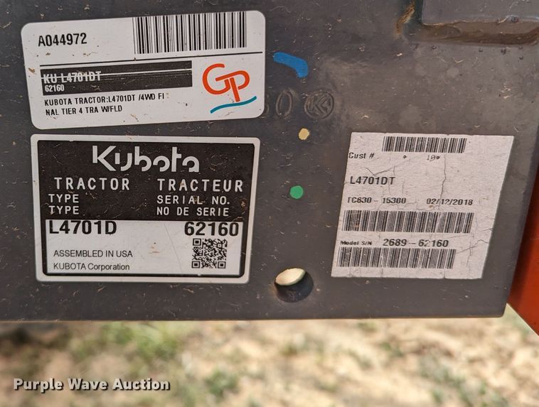 image for item LF9770 2018 Kubota L4701D  MFWD tractor