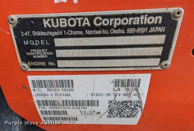 image for item LF9772 2020 Kubota KX040-4  mini excavator