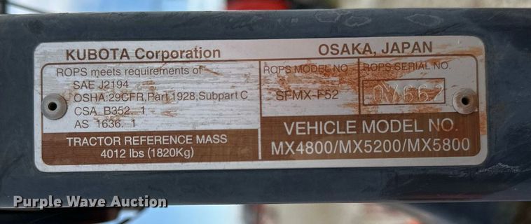 image for item LR9553 2017 Kubota MX5800D  MFWD tractor