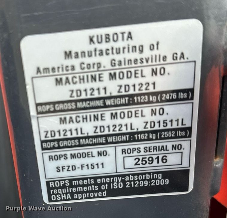 image for item LR9554 2019 Kubota ZD1211  ZTR lawn mower