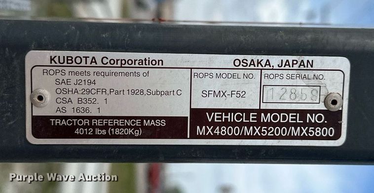 image for item LR9556 2016 Kubota MX5200  MFWD tractor