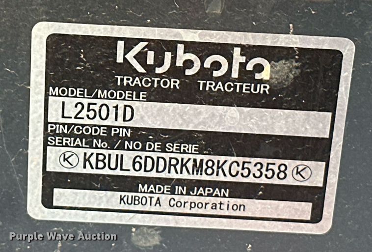 image for item LR9557 2020 Kubota L2501D  MFWD tractor