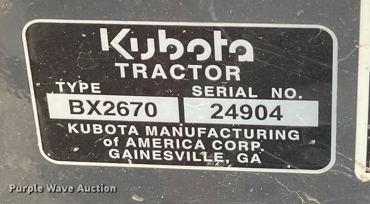 image for item MM9390 2017 Kubota BX2670  MFWD tractor
