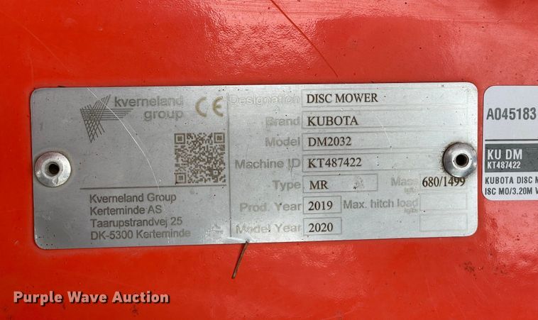 image for item MM9397 2020 Kubota DM2032  disc mower