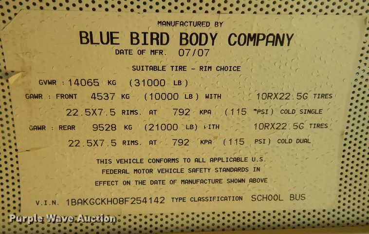 image for item DK1745 2008 Blue Bird Vision  school bus