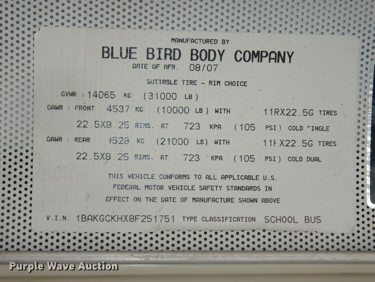 image for item DK1746 2008 Blue Bird Vision  school bus