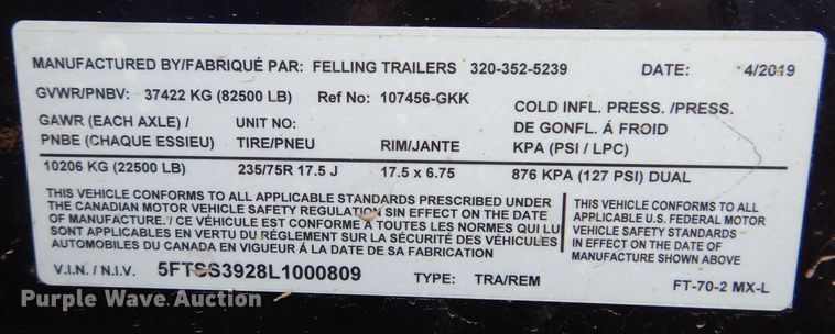 image for item DK5205 2020 Felling FT-70-2 MX-L  drop deck equipment trailer