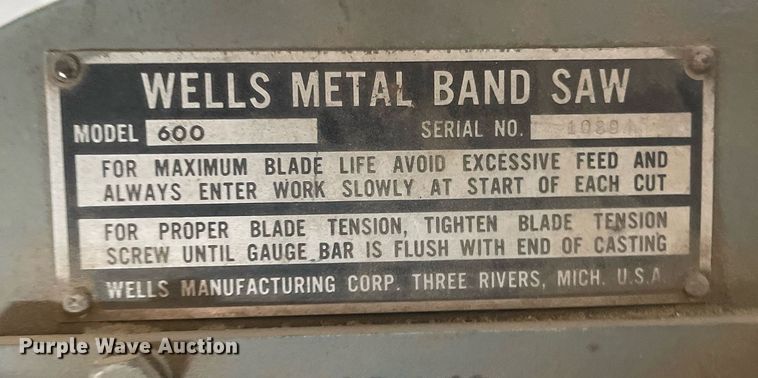 image for item DK7320 Wells 600  metal bandsaw