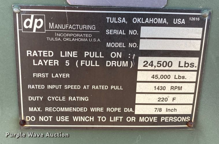 image for item DL7155 DP Manufacturing 45BBX1L1E-007  winch