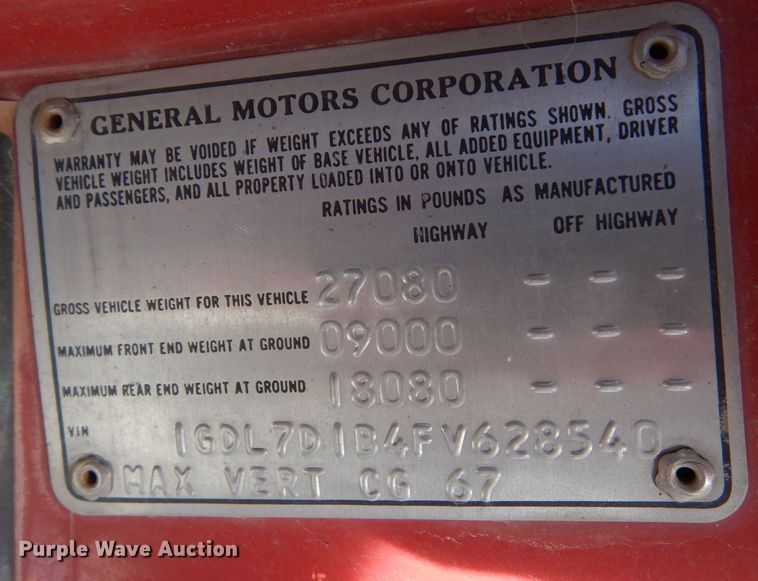 image for item DN6342 1985 GMC C7000  flatbed truck