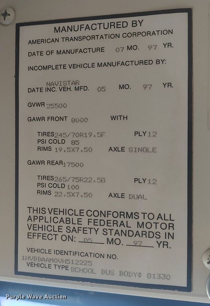 image for item DQ0468 1997 International 3800  school bus
