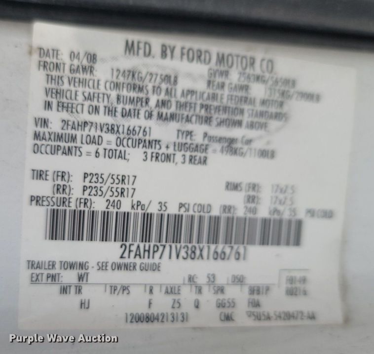 image for item JL9323 2008 Ford Crown Victoria Police Interceptor