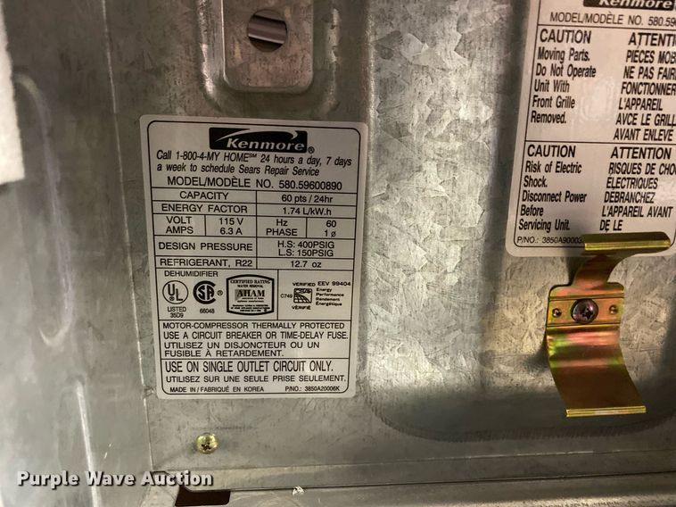 image for item KV9534 Kenmore 580.59600890  dehumidifier