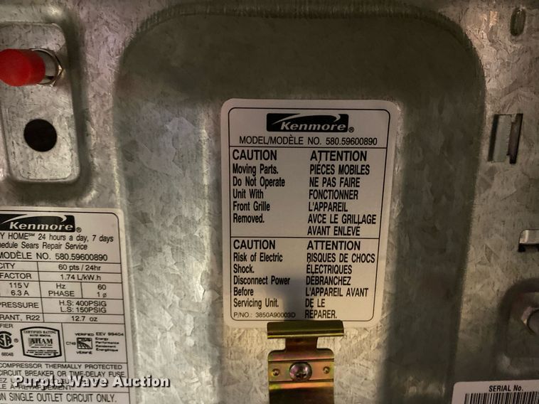 image for item KV9534 Kenmore 580.59600890  dehumidifier