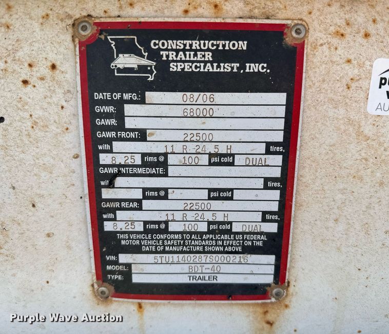 image for item KV9580 2007 CTS NDT-40  bottom dump trailer