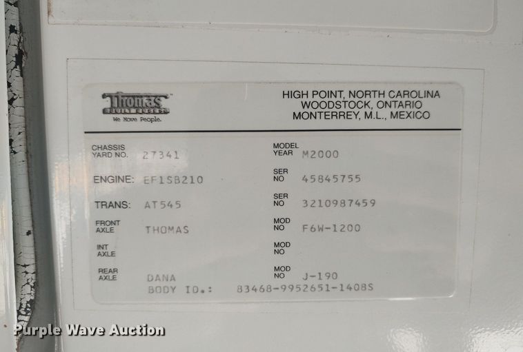 image for item LG9759 2000 Thomas Built Saf-T-Liner  school bus