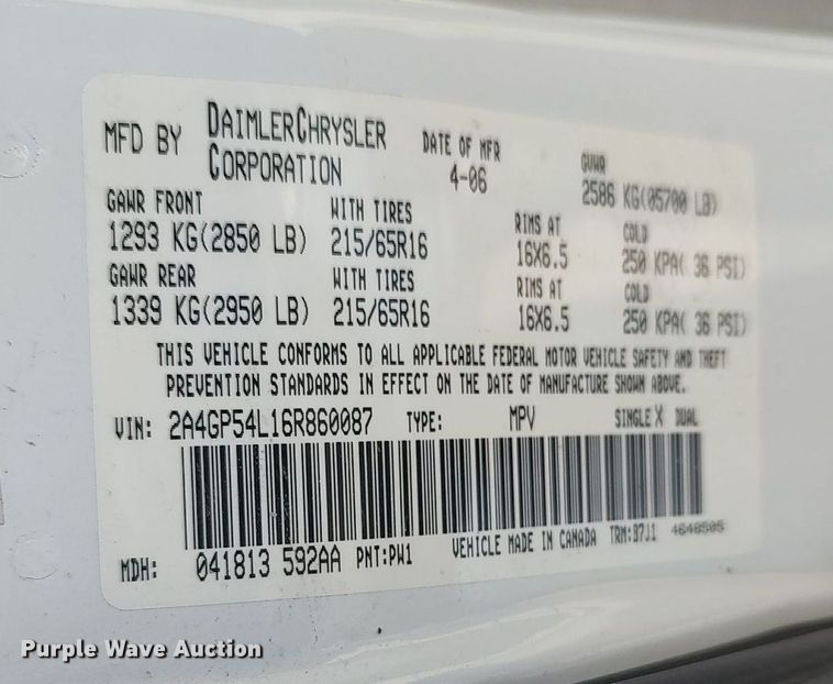 image for item LG9760 2006 Chrysler Town & Country  van