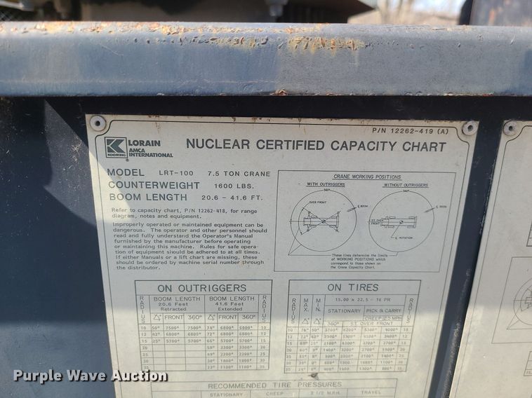 image for item LI9037 Lorain LRT-100  crane
